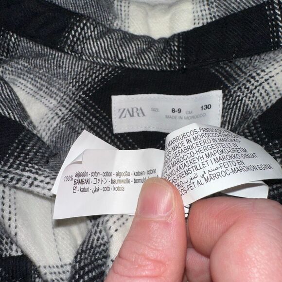 Zara Kids 8-9 Black White Plaid Flannel Button Down Shirt Long Sleeves Collared - Picture 4 of 7